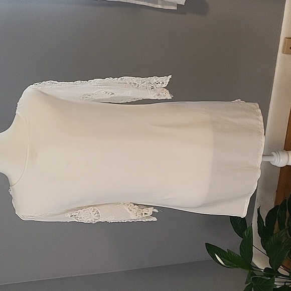 Solitaire Swim Unlined White Crochet Front 3/4 Sleeve Cotton Cover-Up Size S - Picture 3 of 11